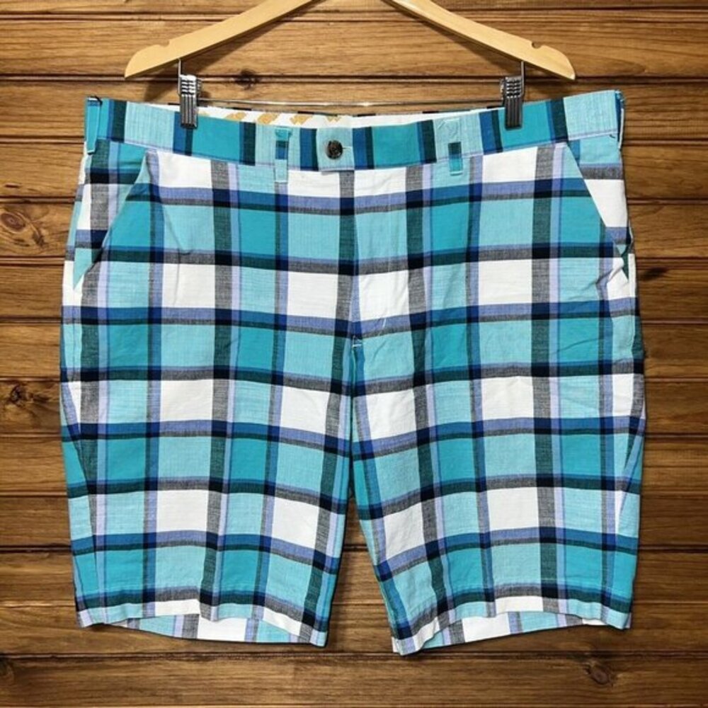 LoudMouth Golf Shorts Mens Size 42 Multicolor Plaid Bermuda Stretch Blue
